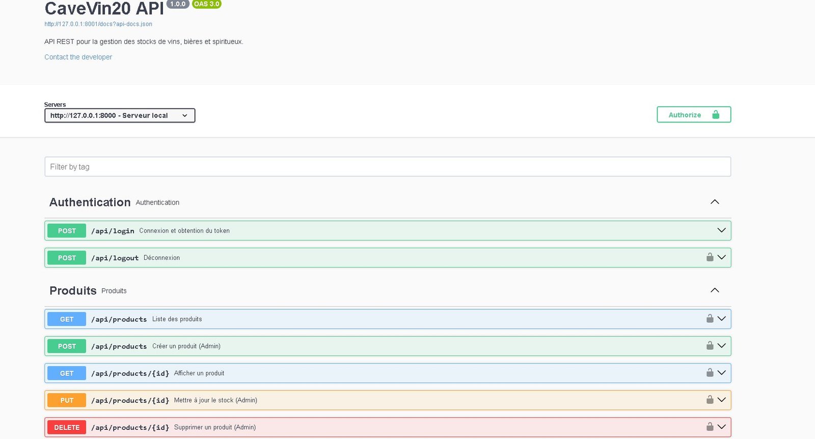 Documentation Swagger API CaveVin20