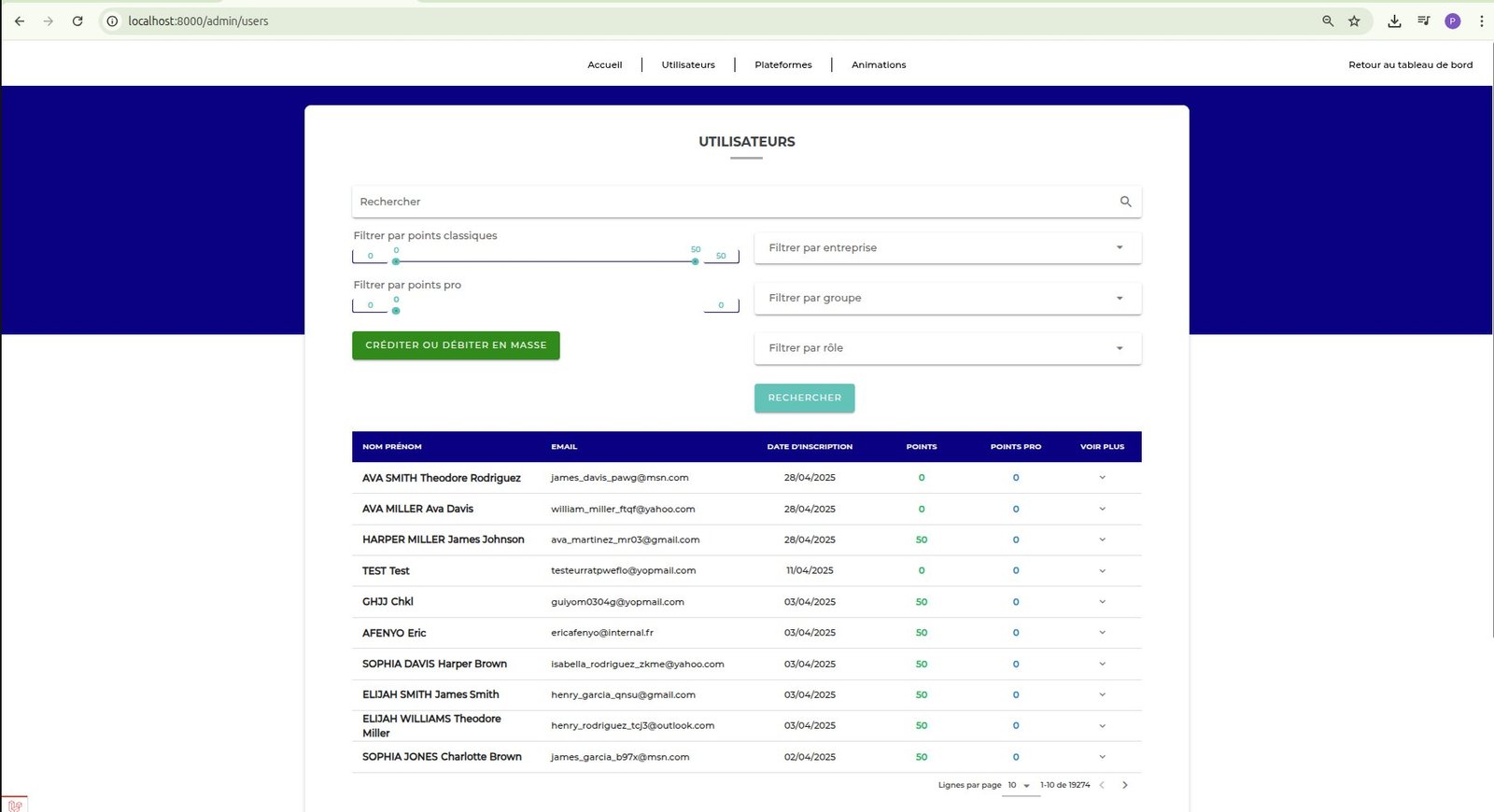 Liste utilisateurs paginée